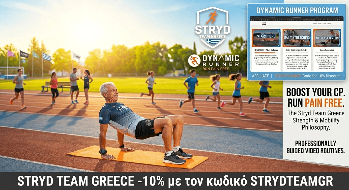 Δρομέας κάνει ασκήσεις ενδυνάμωσης και κινητικότητας Dynamic Runner για βελτίωση του Critical Power στο τρέξιμο